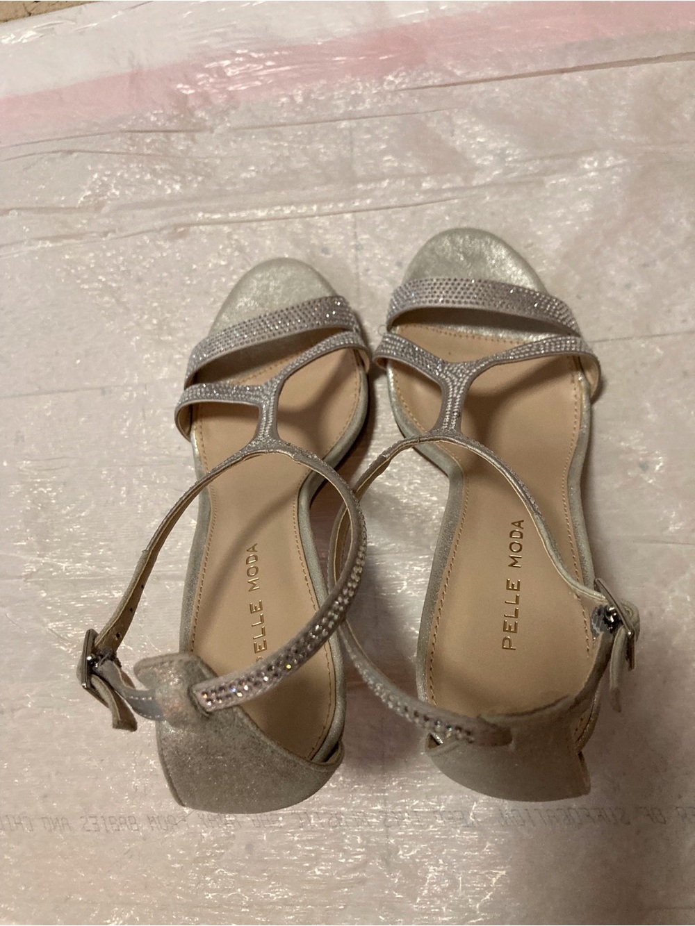 Pelle Moda Sparkling Silver T-Strap Heels